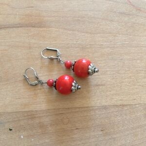 Beautiful “tomato red” beaded earrings with real silver hooks and details.